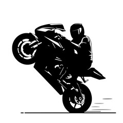 Silhouette of a Motorcycle Performing a Wheelie with Rider in Action.