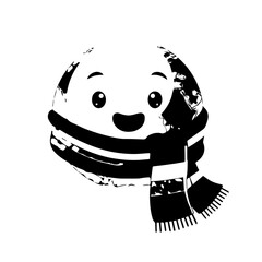 Smiling Cartoon Macaron with a Striped Scarf Black and White Illustration.