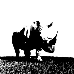 Silhouette of a Powerful Rhinoceros with Distinctive Horns and Textured Skin.