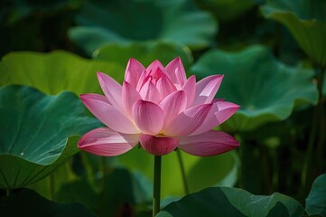 Obraz premium Bright pink lotus bloom in a tropical setting
