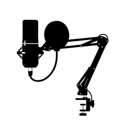Silhouette of a Professional Studio Microphone with Pop Filter and Boom Arm.