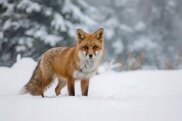 Fototapeta premium Winter portrait of a red fox gazing forward