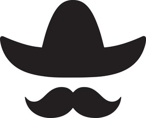 Sombrero with mustache glyph silhouette, Mexican culture vector EPS, festive icon for download