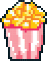 Pixelated Popcorn Bucket: Retro Gaming Style, Yellow and Pink