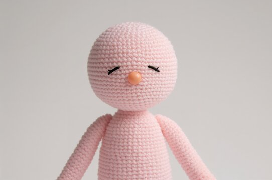 Handmade Pink Doll Lacking Nose and Mouth