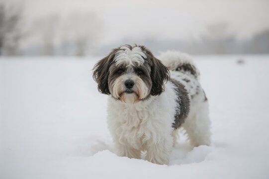 Hungarian Sheepdog Playing in Snow