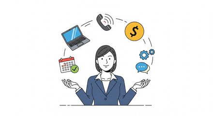 Skilled professional expertly juggling business tasks and priorities with calm confidence