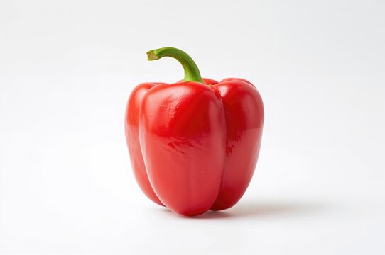Single red chili pepper on a plain white backdrop