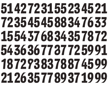 A black and white vector illustration of a grid filled with random, bold, two-digit numbers for a mathematical or data concept