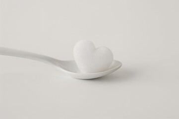 Heart-shaped sugar cube on a spoon against a white background