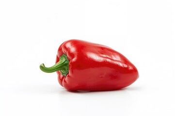 Fresh red bell pepper isolated on white background. Macro shot of ripe red paprika.