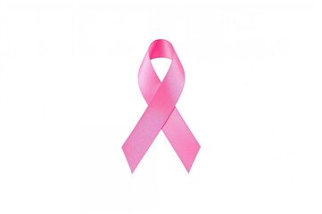 Circular pink ribbon symbolizing support for breast cancer awareness on a white backdrop