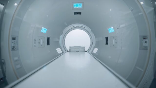 Focused look at a magnetic resonance imaging apparatus. Medical scene. 3D representation