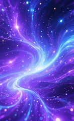 Naklejka premium Abstract cosmic nebula background, glowing particle veins with luminous purple and blue light, smooth energy flow, magical aura, ultra-detailed, soft focus, ethereal atmosphere