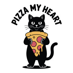 Cat Holding Pizza Slice Silhouette. cat silhouette vector illustration.