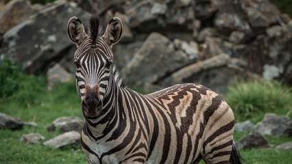 Naklejka premium Striped animal against a stone backdrop
