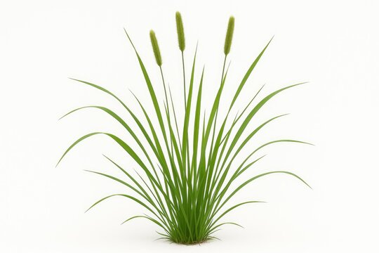 Vibrant young grass tuft on a plain white background