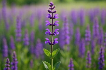 Obraz premium Early-stage salvia with soft violet flowers in bloom
