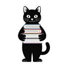 Cat Carrying Books Illustration in Silhouette Style silhouette. cat silhouette vector illustration.