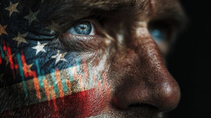 mans face in closeup with american flag in background symbolizing aiassisted stock chart pattern recognition