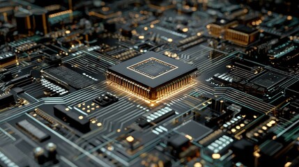 Fototapeta premium the futuristic microchip embedded in a complex electronic circuit design