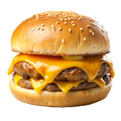 Juicy cheeseburger with melted cheese and beef patty isolated on white background