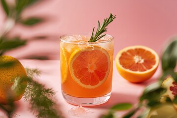 Zesty citrus drink featuring grapefruit, orange, and rosemary