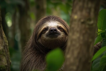 Fototapeta premium Calm and drowsy Choloepus didactylus, the two-toed sloth of Linnaeus