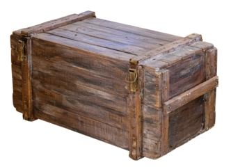 Old wooden crate with metal latch on transparent background