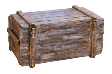 Old wooden cargo crate with metal latch