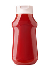 Ketchup bottle with white cap standing