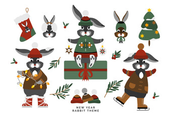 New year set with a rabbit