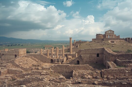 Ancient ruins and remnants at a historic archaeological site