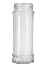 Empty transparent glass jar with isolated background