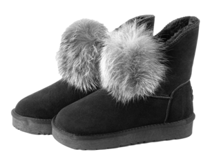 Black suede winter boots with fur collar