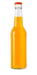 Orange soda bottle with red cap isolated