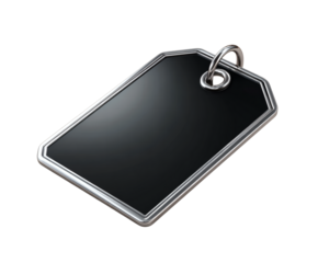 Elegant black tag with a silver border, perfect for branding and design.