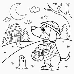 Mummy Dog Trick-or-Treat Halloween Coloring Page
