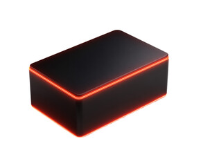 Glowing red-edged black box against a stark black background.