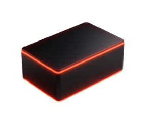 Glowing red-edged black box against a stark black background.