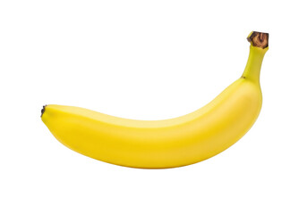 Photorealistic close-up of a perfectly ripe Cavendish banana with vibrant yellow peel, isolated against a transparent seamless background with soft shadow and copy space, healthy eating concept