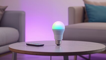 Remote-controlled RGB light bulb for modern interiors. Calming illumination for relaxation and light therapy.