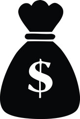 Simple silhouette of a money bag with a dollar sign symbolizing wealth finance and financial success