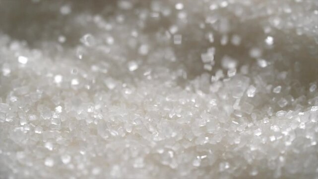 Macro video of sugar particles. close up texture of white sugar.