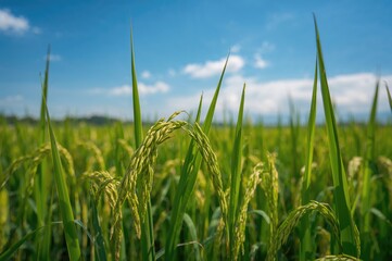 Obraz premium Sunlit rice field during daytime