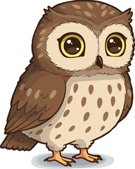 Cartoon owl illustration, cute brown owl with big eyes, forest bird design, wildlife animal art, nocturnal character, adorable nature drawing