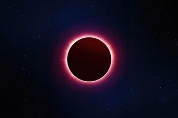 Obraz premium Lunar shadow event with radiant planet and stellar backdrop