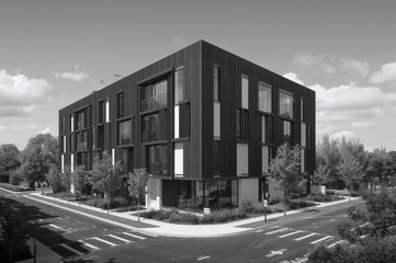 Simple monochrome design of a freshly constructed multi-unit housing complex
