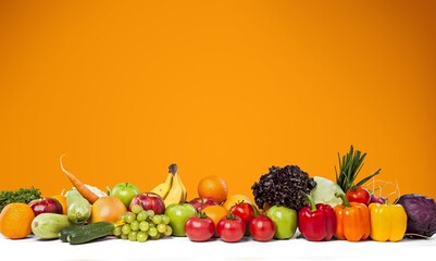 Fresh organic tasty ripe fruits and vegetables