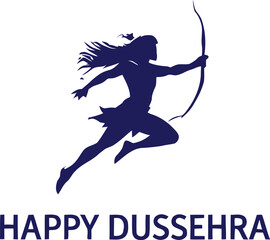Naklejka premium Silhouette of archer with bow and arrow above happy dussehra text on white background art illustration